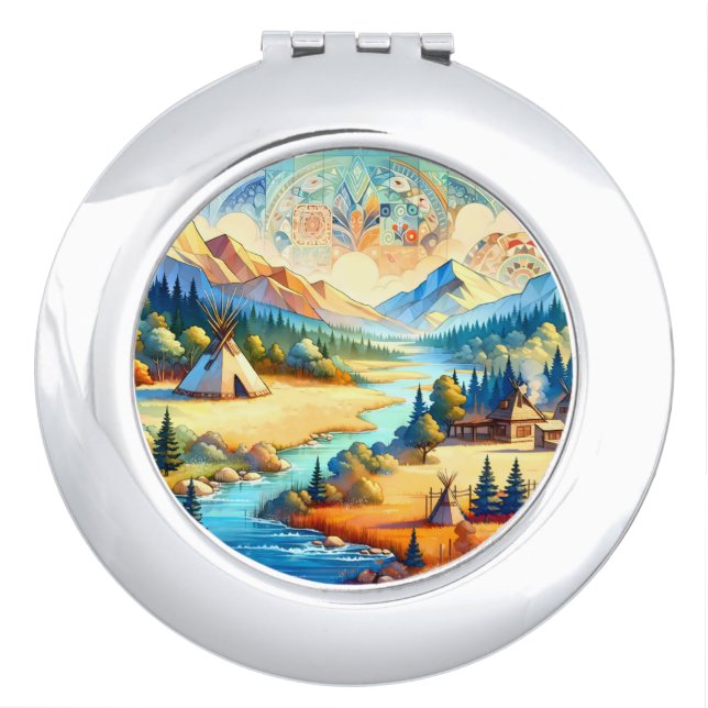 Sacred Valley Symbolic Nature Design Compact Mirror (Front)