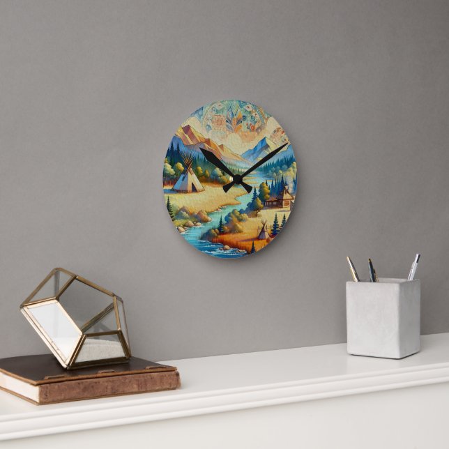 Sacred Valley Timeless Symbolic Landscape Round Clock (Office)