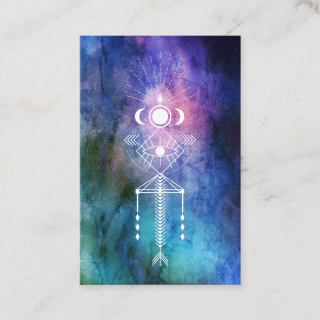 *~* Sacred Watercolor Aztec Shaman Tribal Primal Business Card (Front)