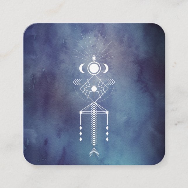 *~* Sacred Watercolor . Shaman Primal Aztec Tribal Square Business Card (Front)