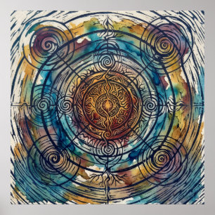 Sacred Wheel Spirit Mandala Art Poster