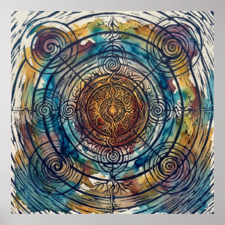 Sacred Wheel Spirit Mandala Art Poster