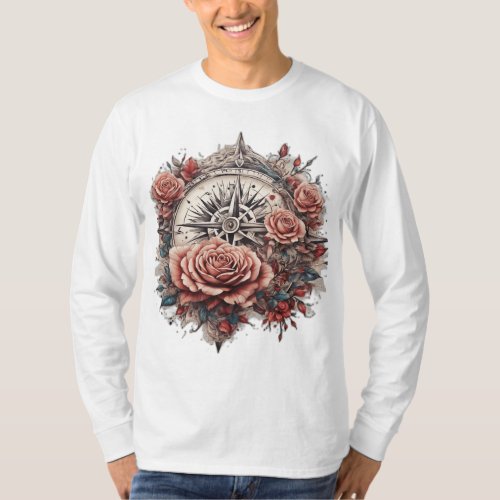 SacredBlooms Tattoo_Inspired Rose Compass T_Shirt