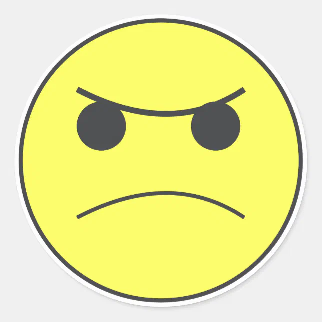 Sad Angry Face Emoticon Mood Classic Round Sticker | Zazzle