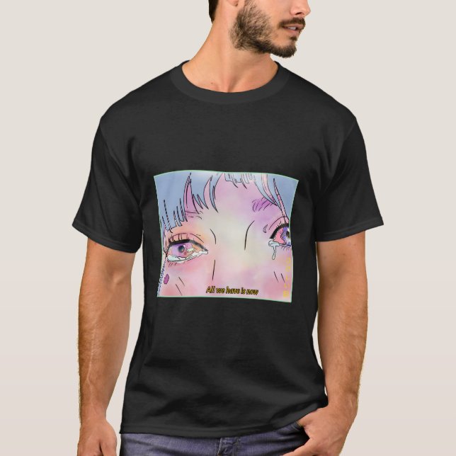 Sad Anime Eyes Aesthetic Vaporwave T-Shirt (Front)
