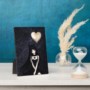 Sad Anime Girl Under Heart Moon Plaque