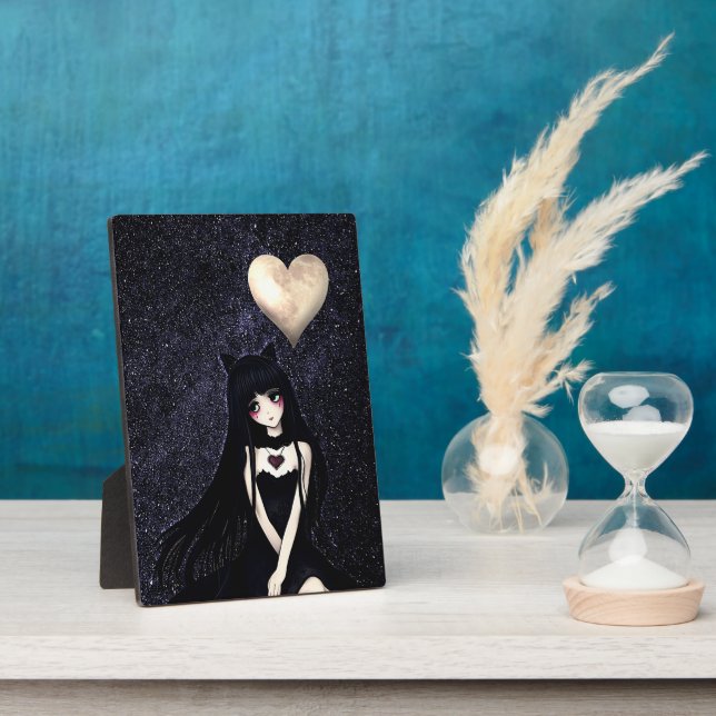 Sad Anime Girl Under Heart Moon Plaque (Side)