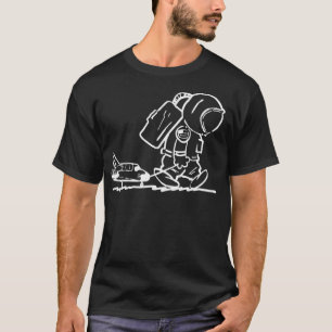 Sad Astronaut Pulling Space Shuttle (Black) T-Shirt
