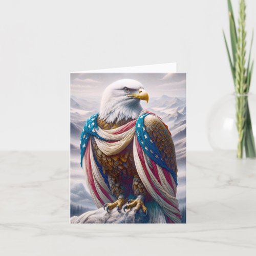 Sad Bald Eagle With American Flag Card