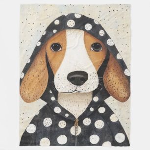 Sad Beagle Puppy in Polka Dot Hoodie Fleece Blanket