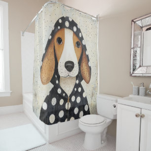 Sad Beagle Puppy in Polka Dot Hoodie Shower Curtain