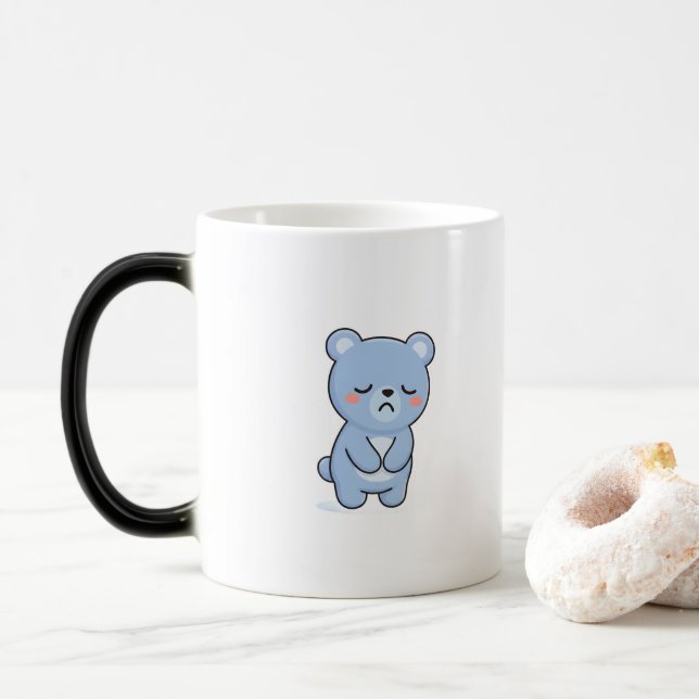 Sad Bear Minimal Kawaii Style Color Morph Mug (With Donut)