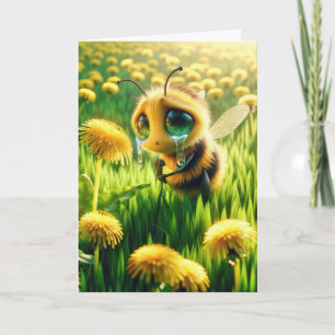 Sad Bee In Dandelion Field Card
