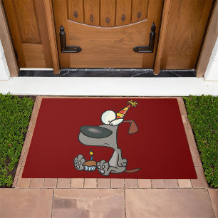 Sad Birthday Dog Cartoon with Cupcake Doormat