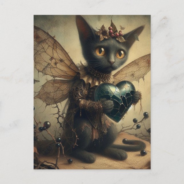 Sad Black Cat Fairy Postcard (Front)