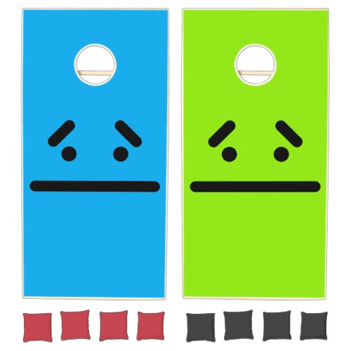 Sad Blank Face Blue & Green Cornhole Set
