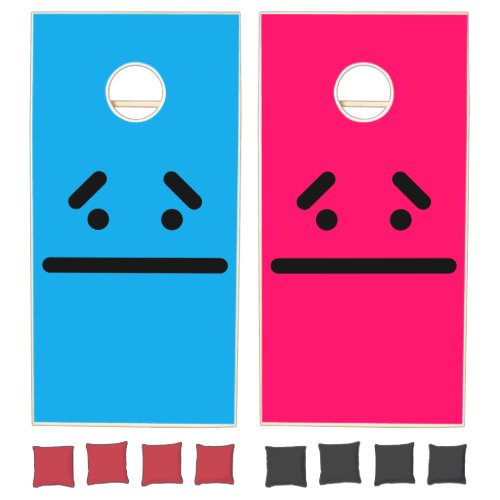 Sad Blank Face Blue & Pink Cornhole Set