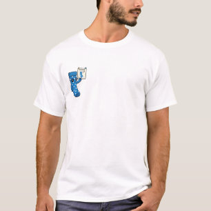 Sad Blue Polka Dot Sock Character Holding Missing T-Shirt
