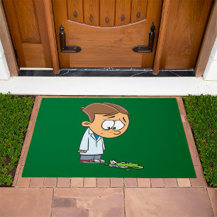 Sad Boy Scientist with Broken Experiment Doormat