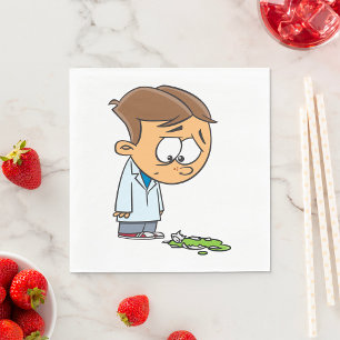 Sad Boy Scientist with Broken Experiment Napkins