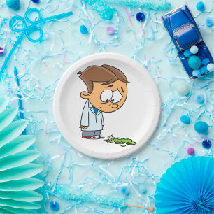 Sad Boy Scientist with Broken Experiment Paper Plates