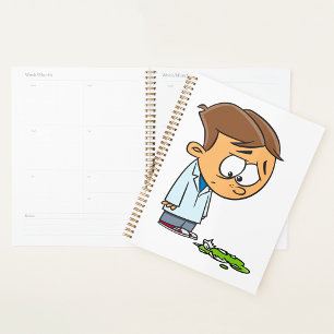 Sad Boy Scientist with Broken Experiment Planner