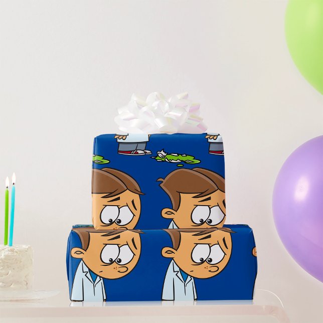 Sad Boy Scientist with Broken Experiment Wrapping Paper (Creator Uploaded)