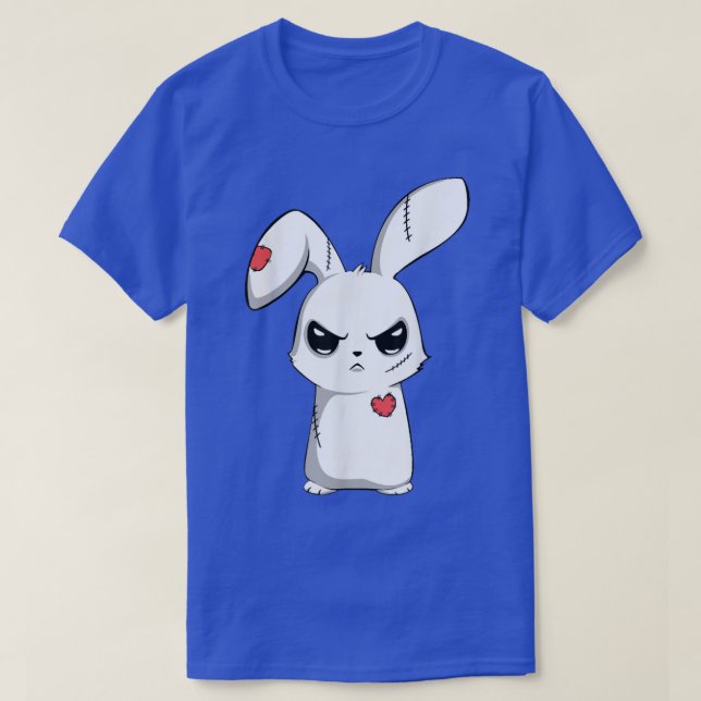 Sad Broken Cute Emo Bunny, Creepy Goth Happy Easte T-Shirt (Design Front)
