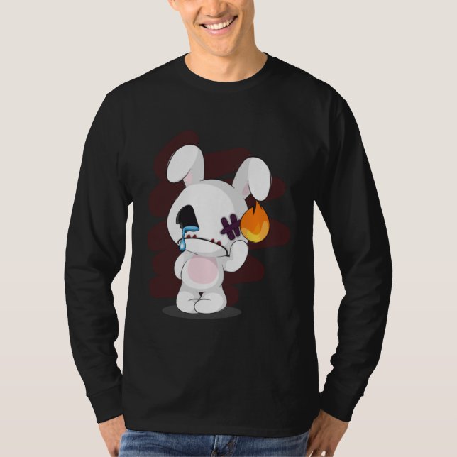 Sad Broken Cute Emo Creepy Bunny Goth Horror T-Shirt (Front)