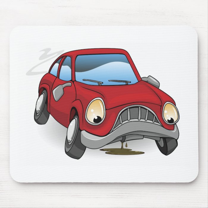 Sad broken down cartoon car mousemats