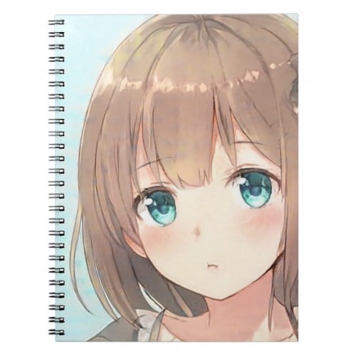 Sad brown hair girl emerald green eyes anime manga notebook