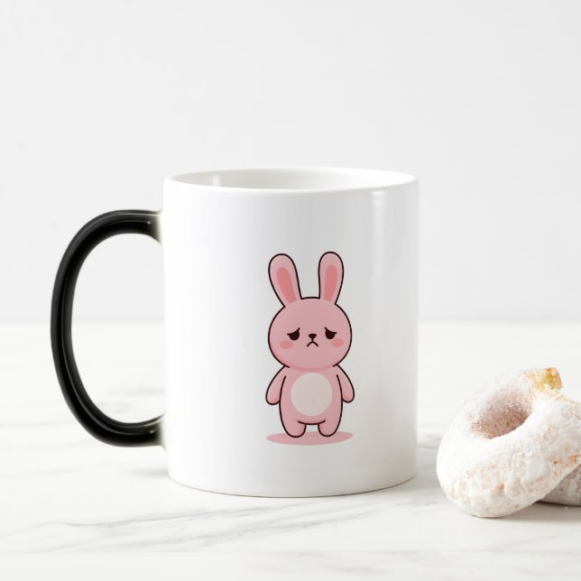 Sad Bunny Minimal Kawaii Style Color Morph Mug (With Donut)