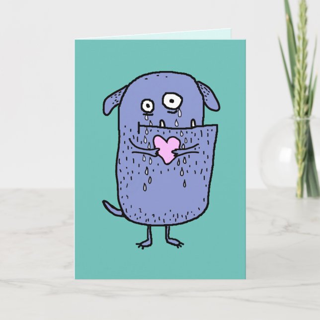 Sad Cartoon Dog "Missing You" Custom Text Card (Front)