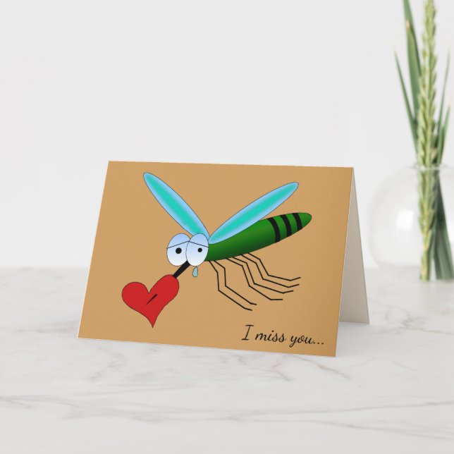 Sad Cartoon Mosquito With Heart Custom Text Card (Front)