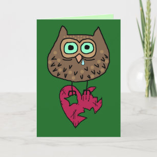 Sad Cartoon Owl With Torn Heart and Custom Text Card