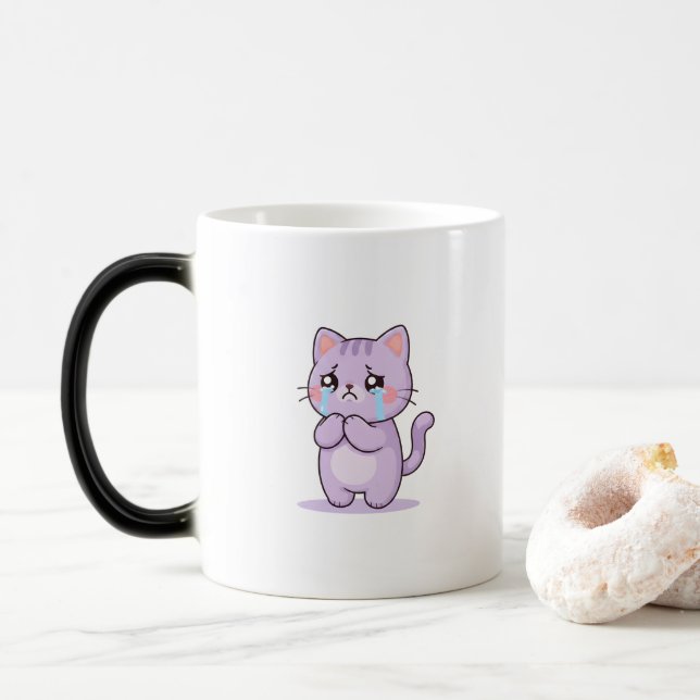 Sad Cat Cute Cartoon Character Color Morph Mug (With Donut)