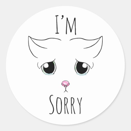 Sad Cat Face Im Sorry Classic Round Sticker