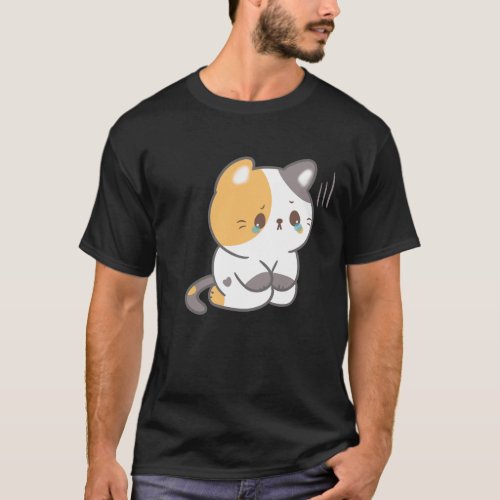 Sad Cat In Grunge Sad Cat Emoji T_Shirt
