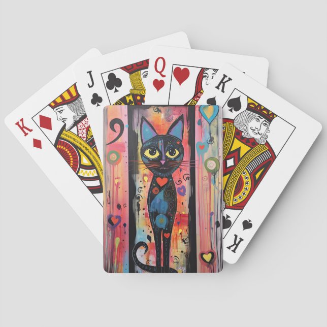Sad Cat Large Eyes Painted  Poker Cards (Back)