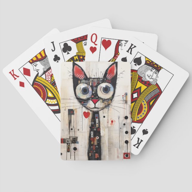 Sad Cat Large Eyes Painted  Poker Cards (Back)