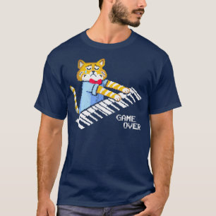 Sad Cat playing keyboard Game Over T-Shirt