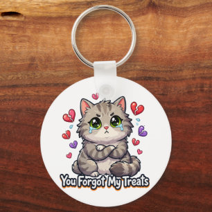 Sad Cat You Forgot My Treats Keychain