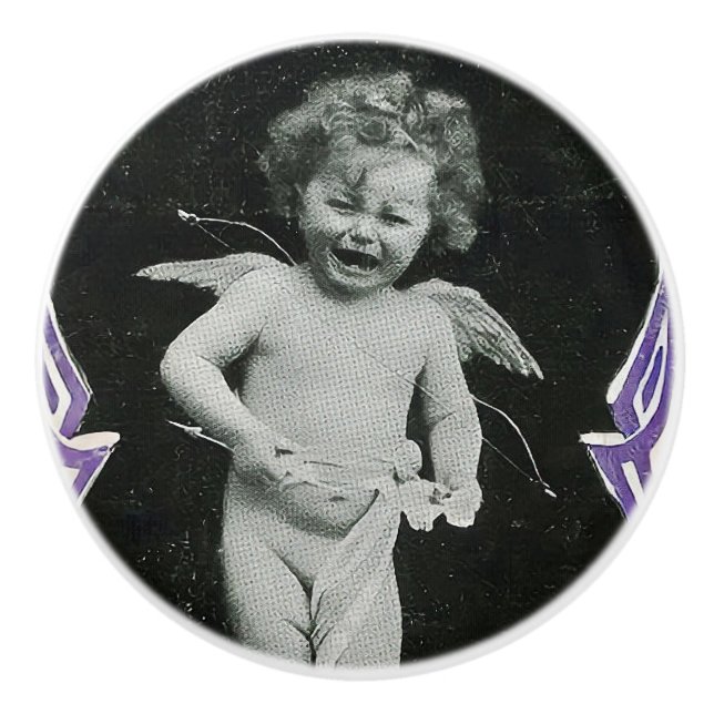 Sad Cherub Angel Print Ceramic Knob (Front)