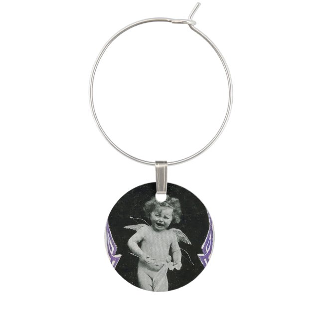 Sad Cherub Angel Print Wine Charm (Front)