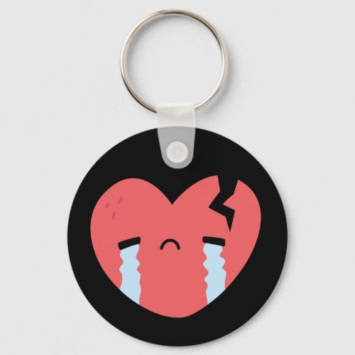 Sad Crying Broken Heart Face Emoji Black Keychain