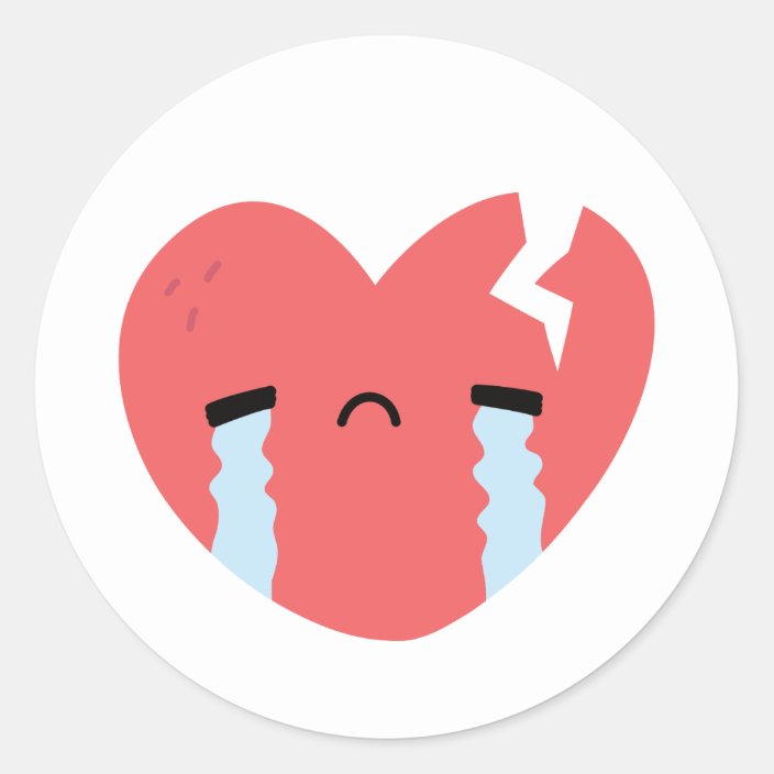 Sad Crying Broken Heart Face Emoji Classic Round Sticker Zazzle Com