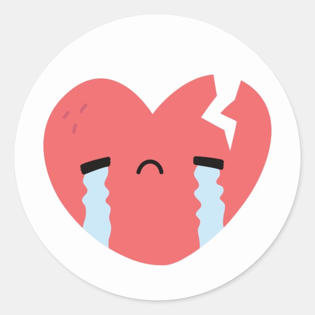Sad Crying Broken Heart Face Emoji Classic Round Sticker (Front)