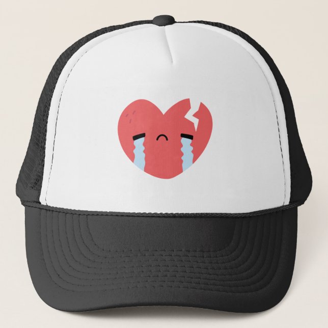 Sad Crying Broken Heart Face Emoji Trucker Hat (Front)