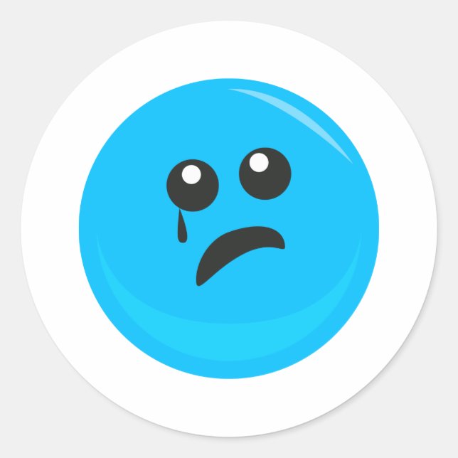 Sad Crying Cute Face Classic Round Sticker (Front)