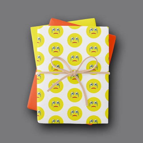 Sad Crying Emoji Pattern Wrapping Paper Sheets